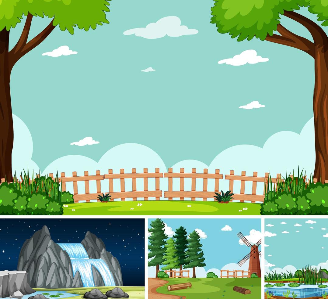 Four Different Scenes in Nature Setting Cartoon Style vector