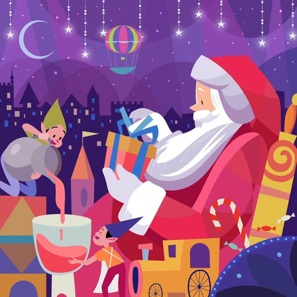 Santa Claus Wraping Gift for The Children vector