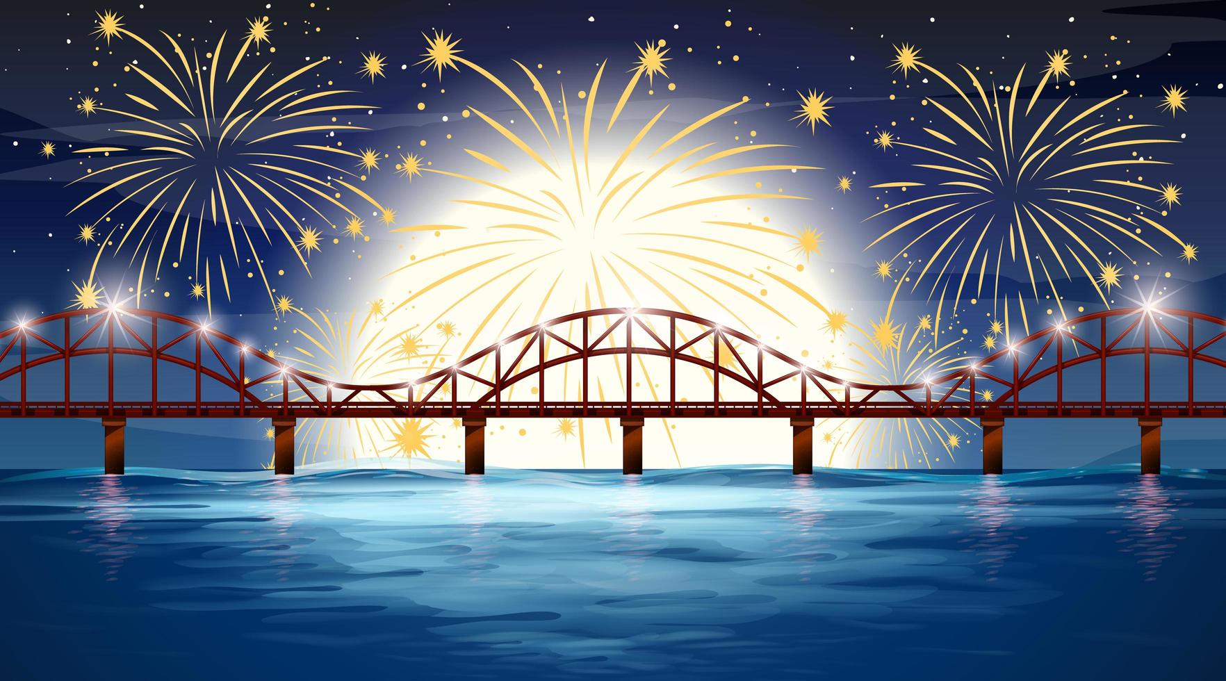 River Scene with Celebration Fireworks vector