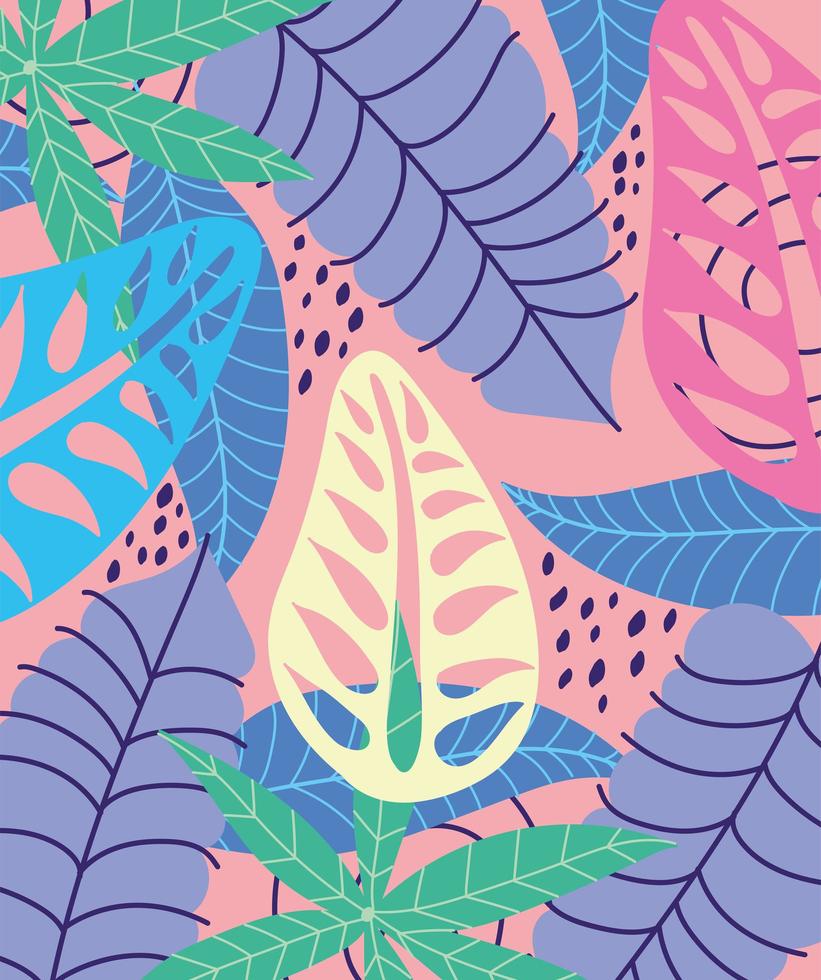Colorful tropical leaves and foliage background vector