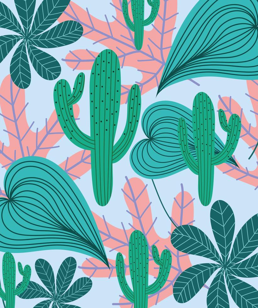 Cacti and exotic foliage background vector