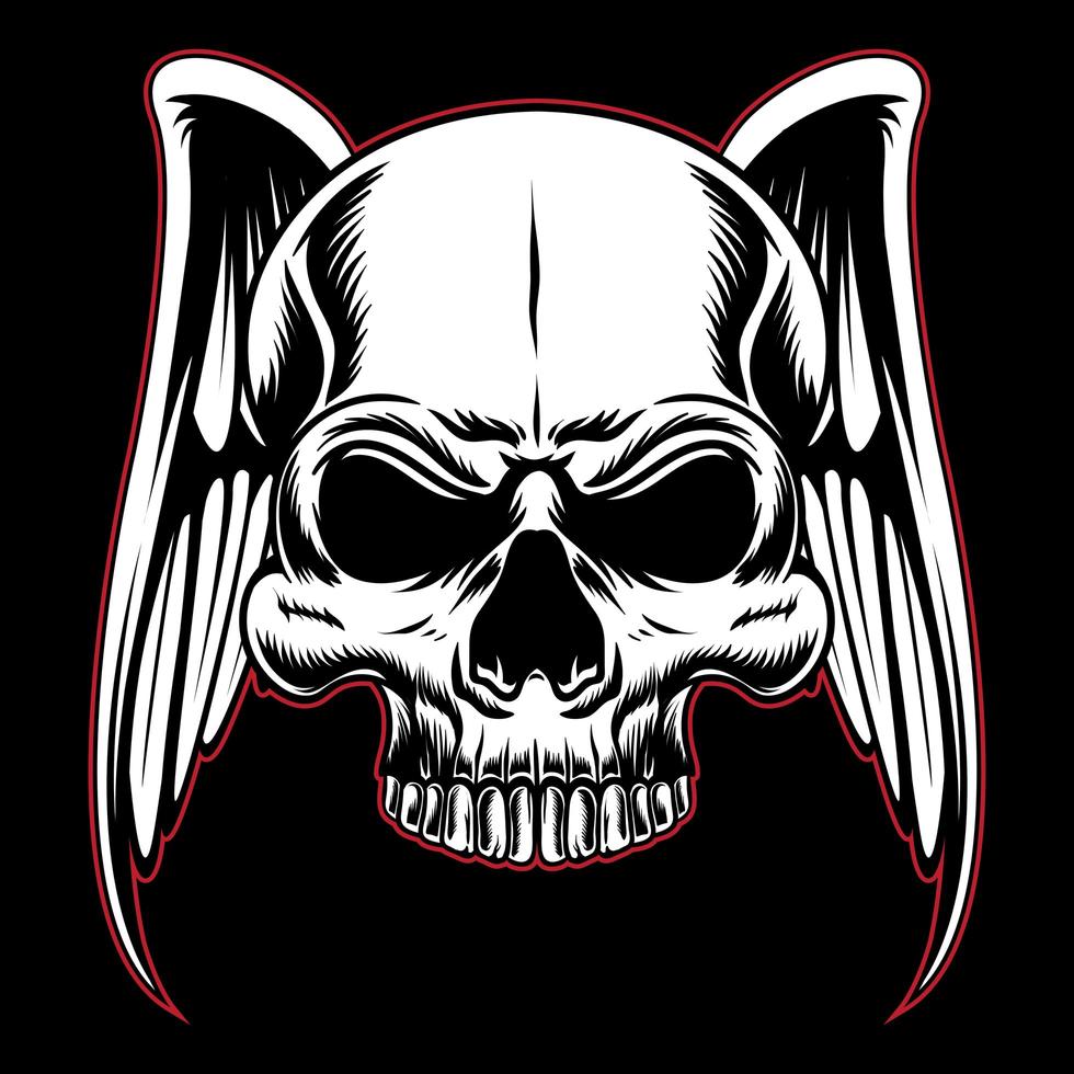 Skull head with wings outlined in red vector