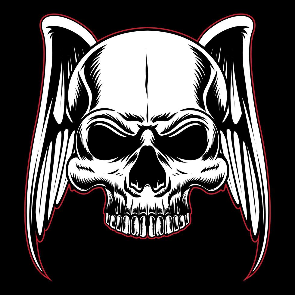 Skull head with wings outlined in red vector