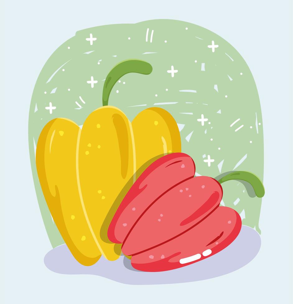 menú de verduras de alimentos frescos. pimientos rojos y amarillos vector