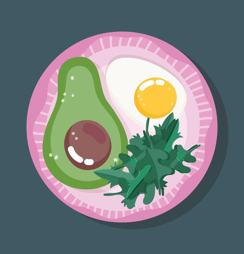 Food dinner in dish. Avocado, egg and herbs vector