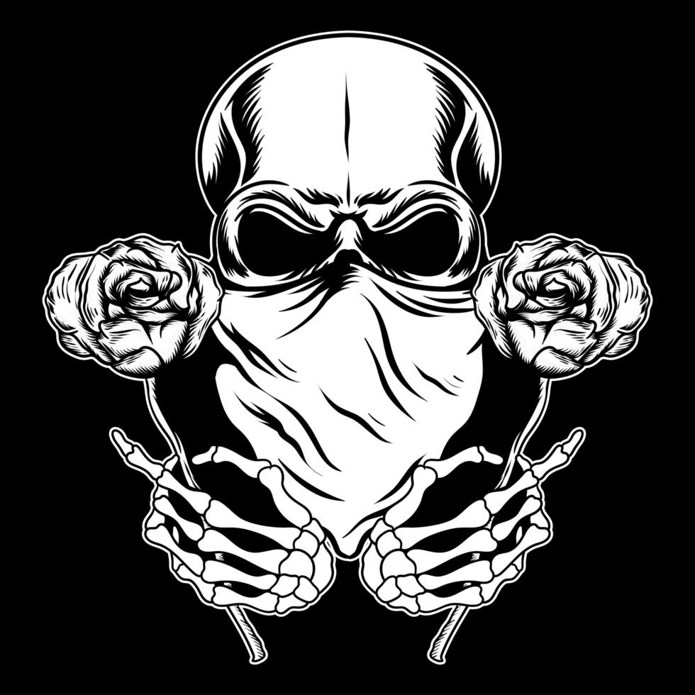 calavera con pañuelo con rosas vector