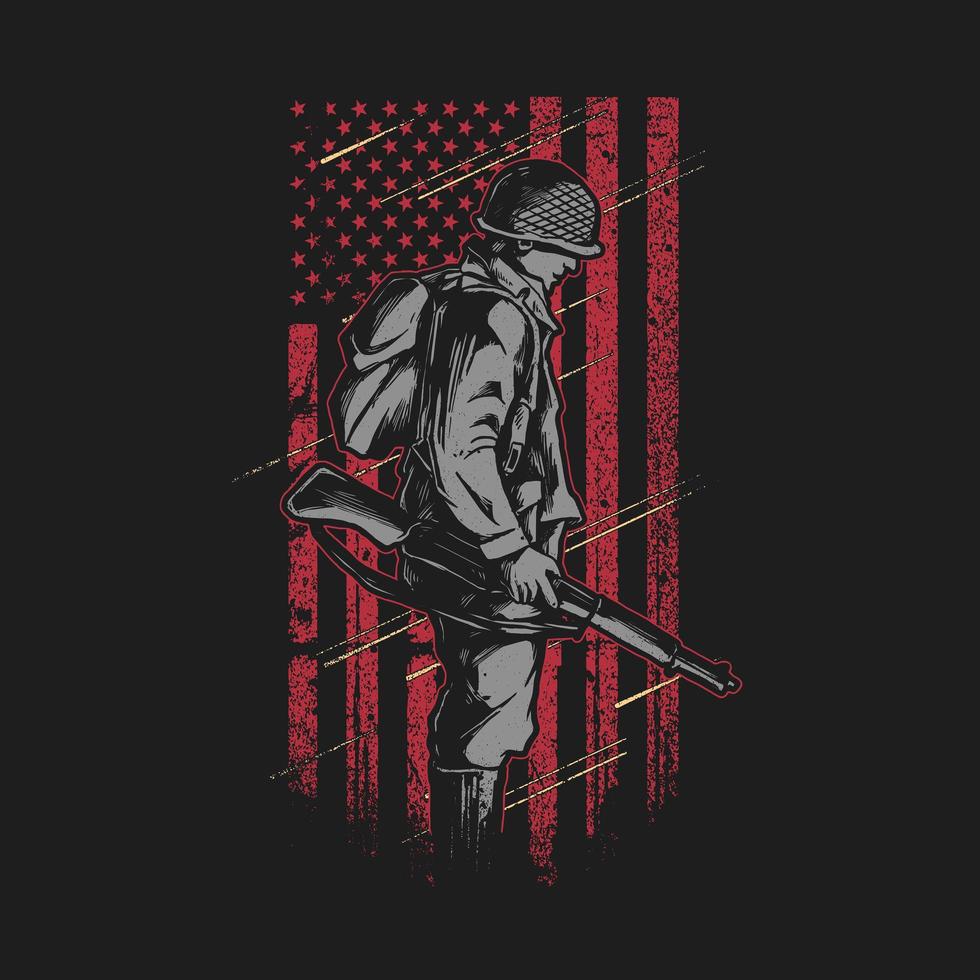 soldado con bandera americana grunge vector