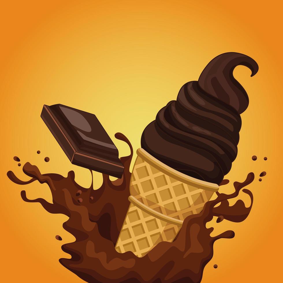 cono de helado de chocolate y splash vector