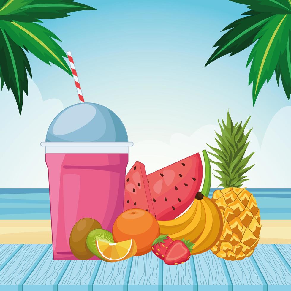 Frozen drink with fresh fruits vector