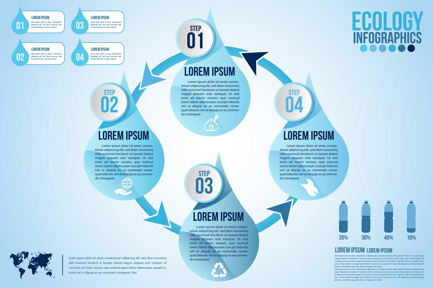 Eco water blue 4 step infographic vector