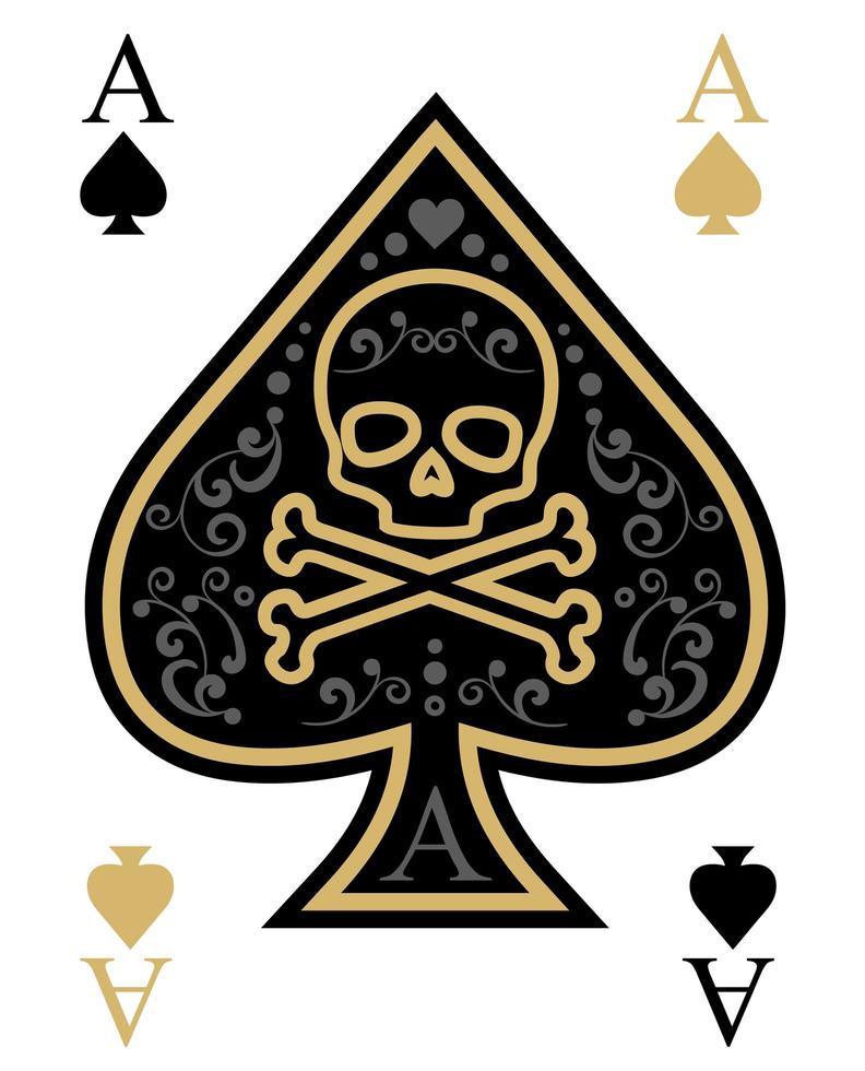 tarjeta de as de espadas con calavera en oro y negro vector