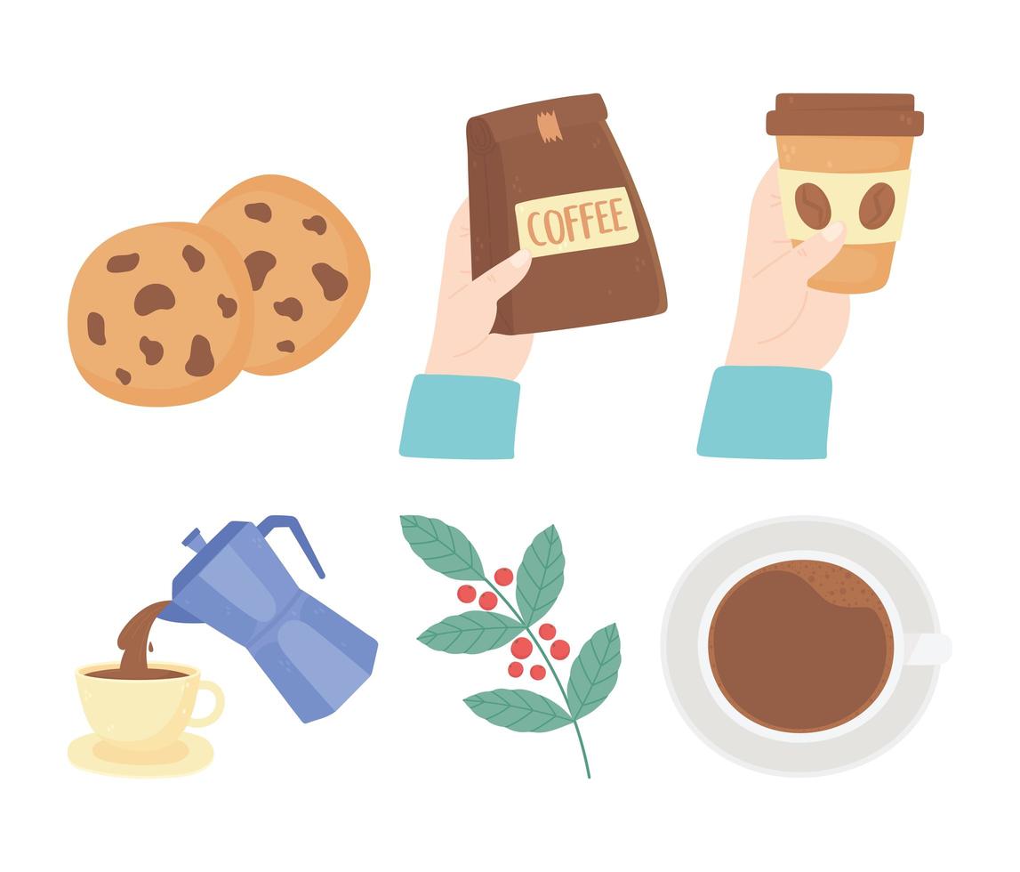 Cute coffee break icon set vector