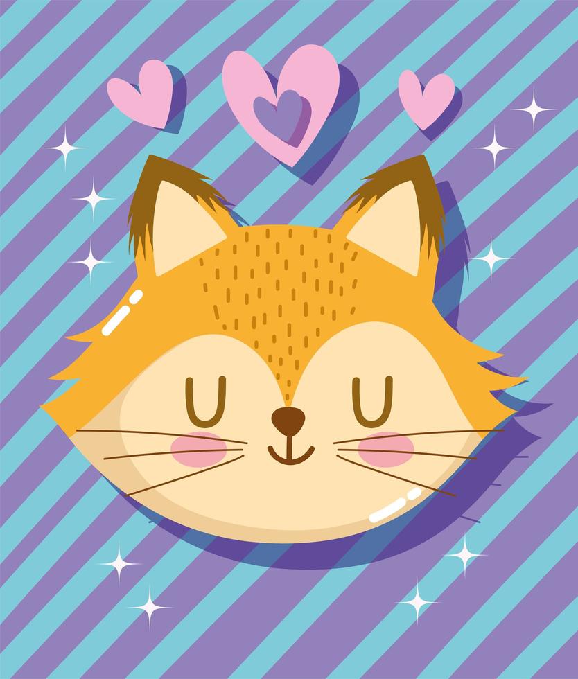 Adorable little fox face with hearts and stripes vector