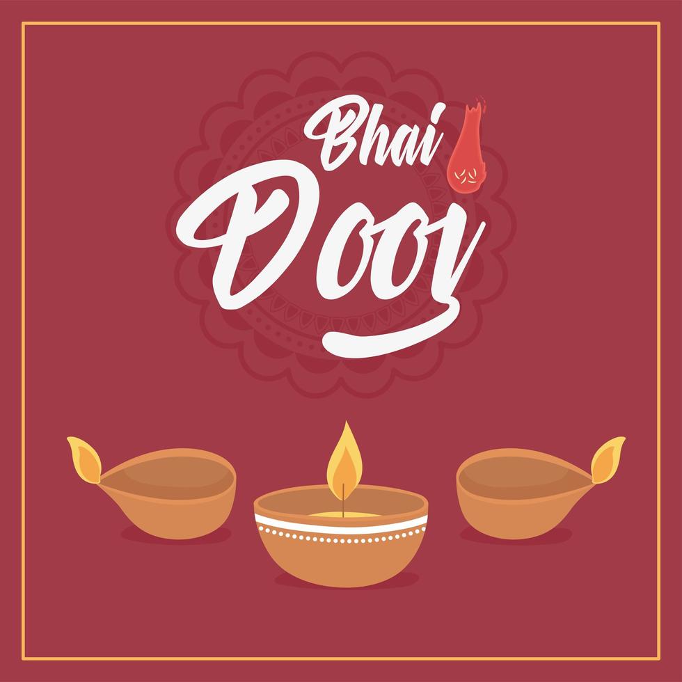 feliz bhai dooj, quemando luces de lámparas diya vector