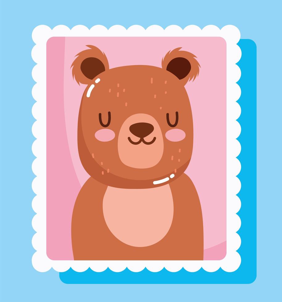 Cute little bear cartoon in mail stamp vector