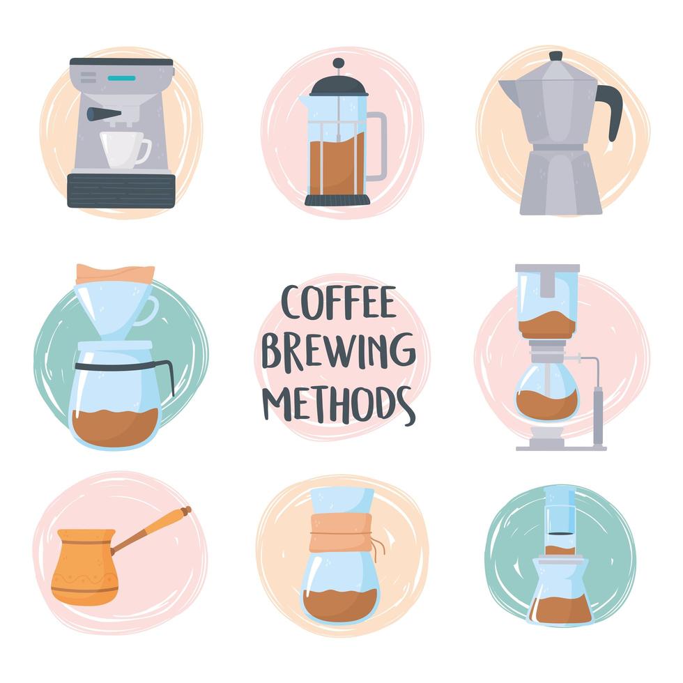 Coffee brewing methods icon set vector