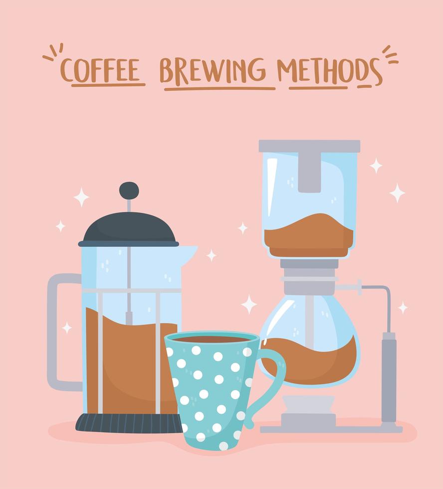 métodos de preparación de café de diseño plano vector