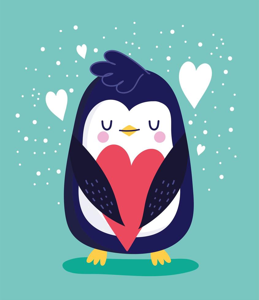 pájaro pingüino con corazón de amor vector
