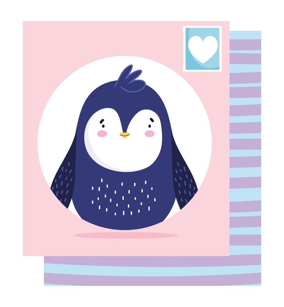 Penguin post stamp card  vector