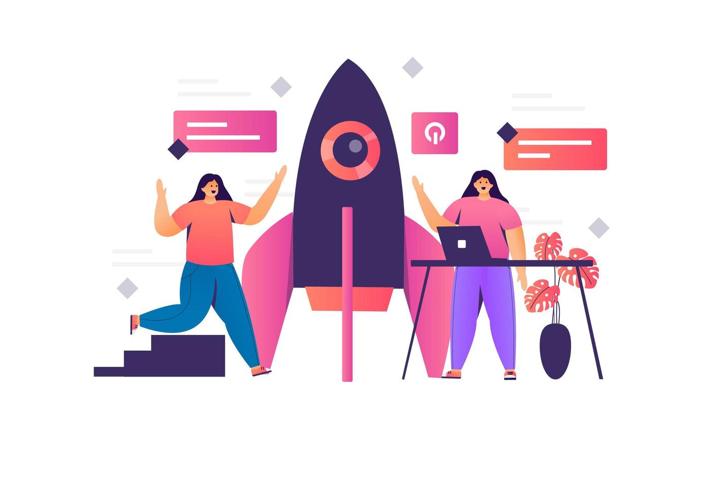 Illustration of business startup with rocket vector