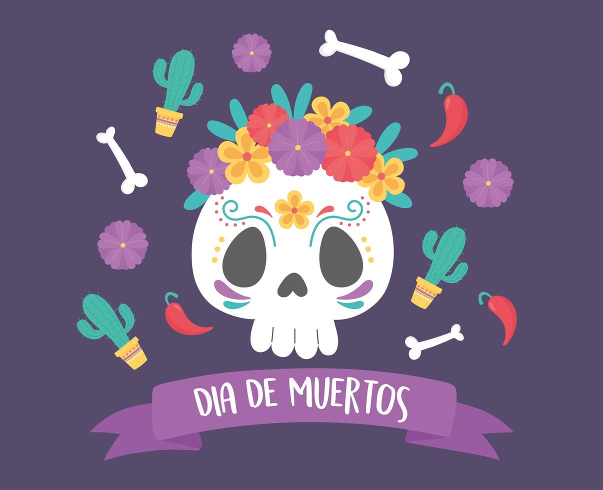 celebración del día de muertos con calavera de azúcar vector