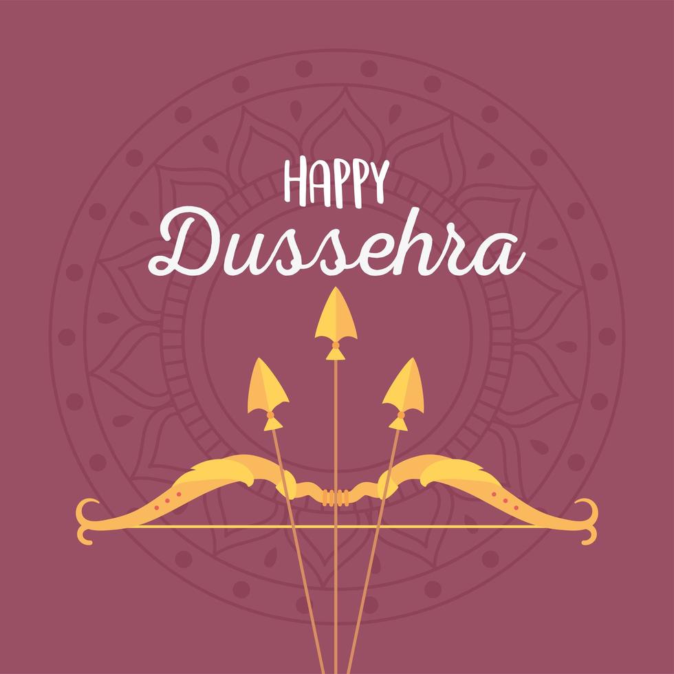 feliz festival de dussehra. arco y flecha en mandala vector