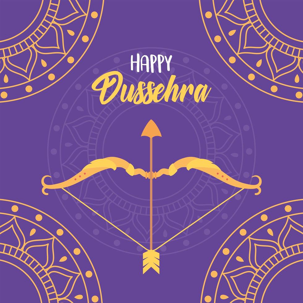 feliz festival de dussehra. mandalas de oro, arco y flecha vector