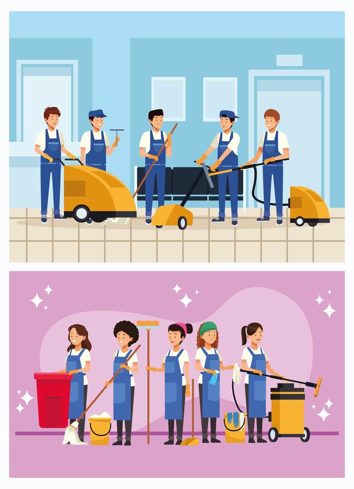 Housekeeping workers group set  vector