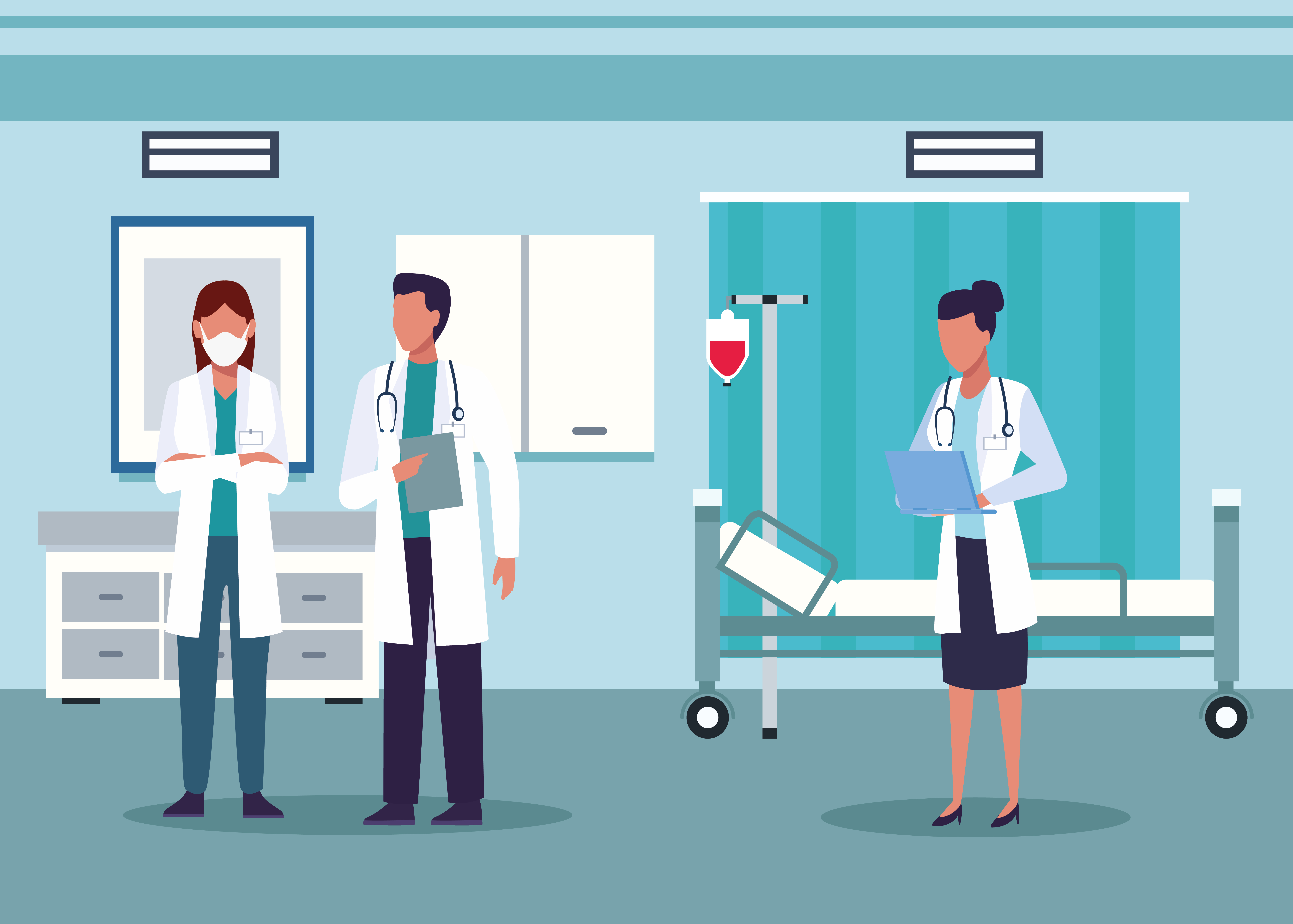 Group Of Diverse Doctors In Hospital Room 1384621 Vector Art At Vecteezy