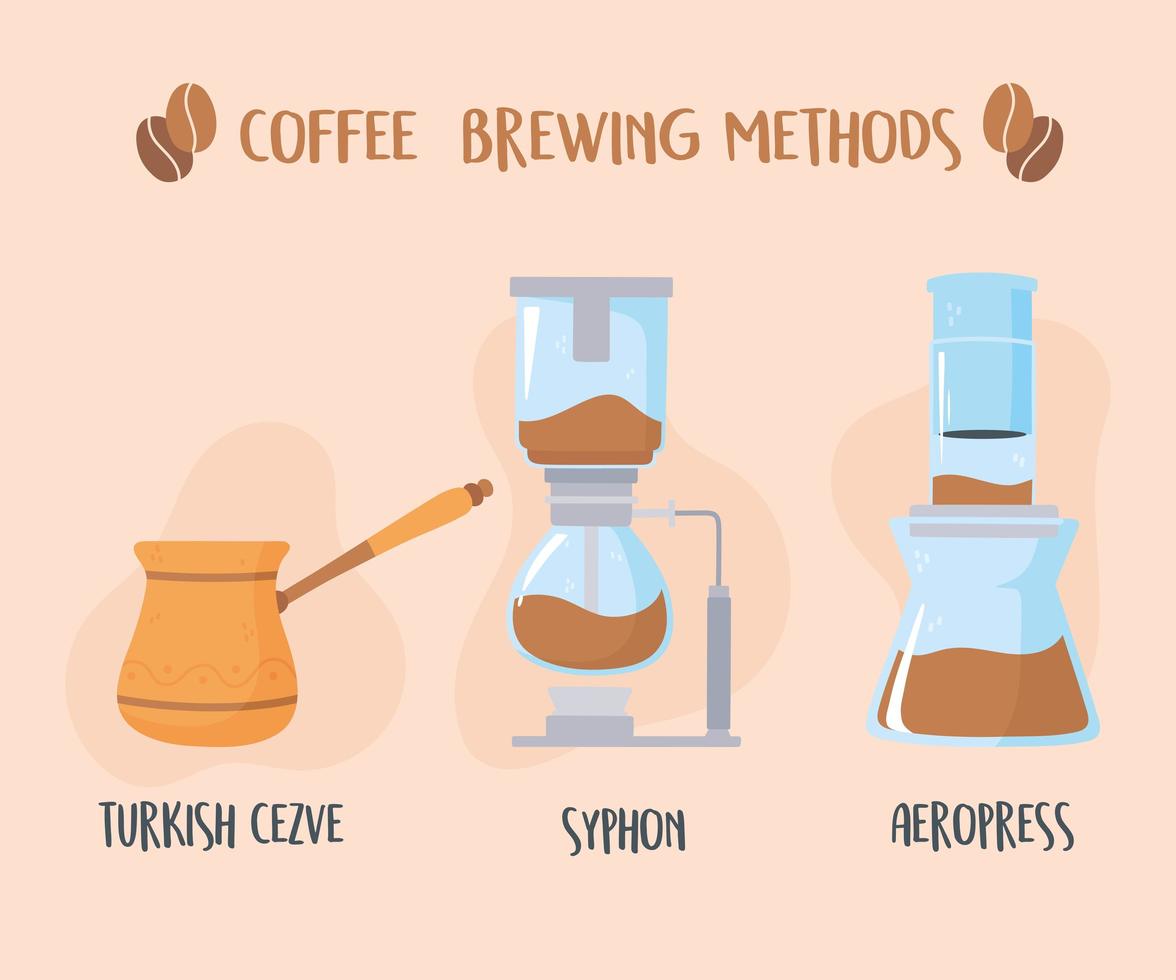 diferentes métodos de preparación de café vector