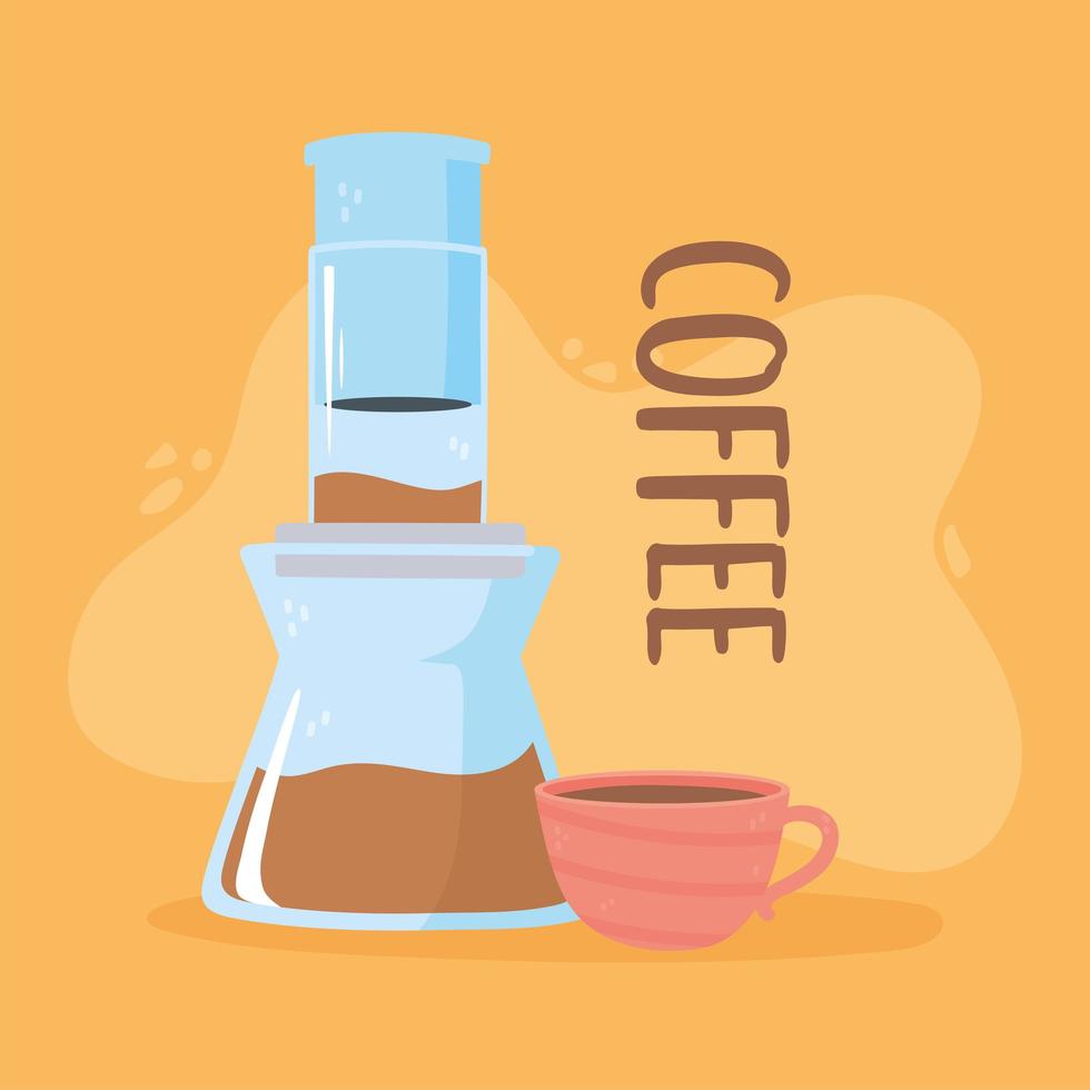 Coffee brewing methods. Aeropress and coffee cup vector