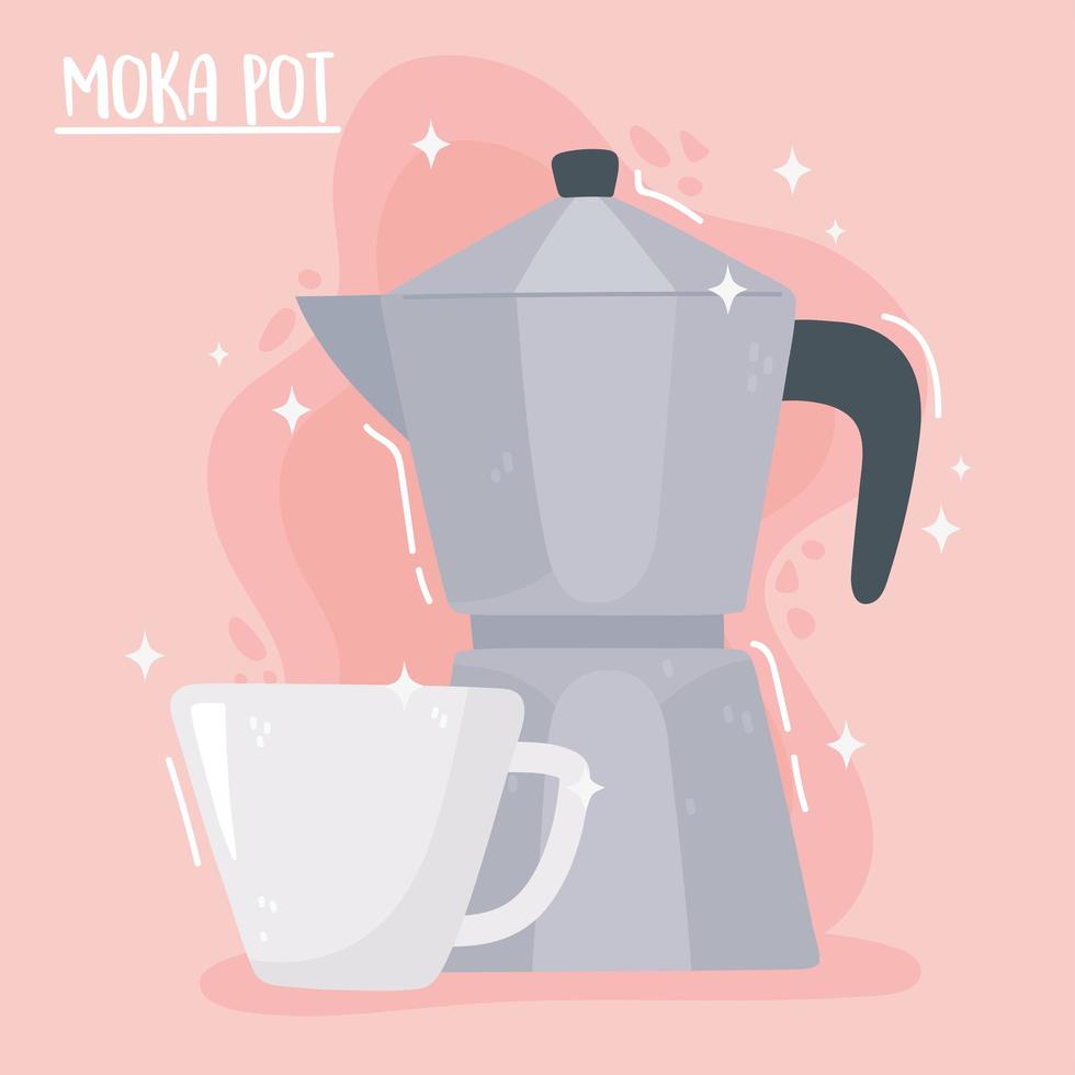 Coffee brewing methods. Moka pot and coffee cup vector