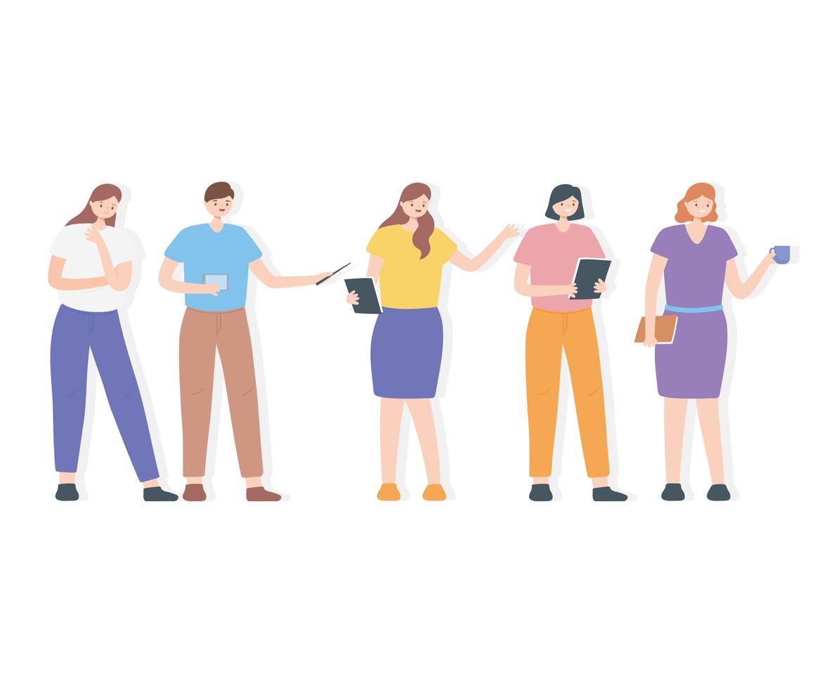 Conjunto de trabajadores modernos en diferentes poses. vector