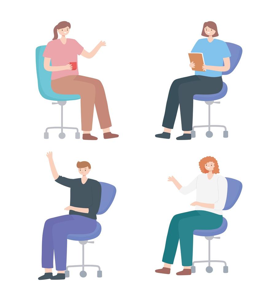 Set of people seated in a office chair vector