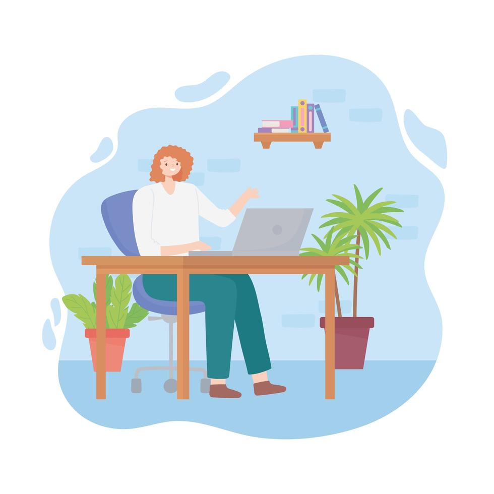 Woman working from home vector