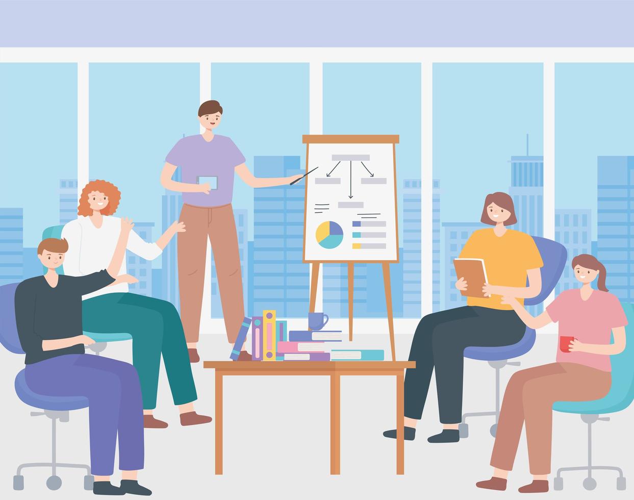 Coworking concept with people in a meeting presentation vector