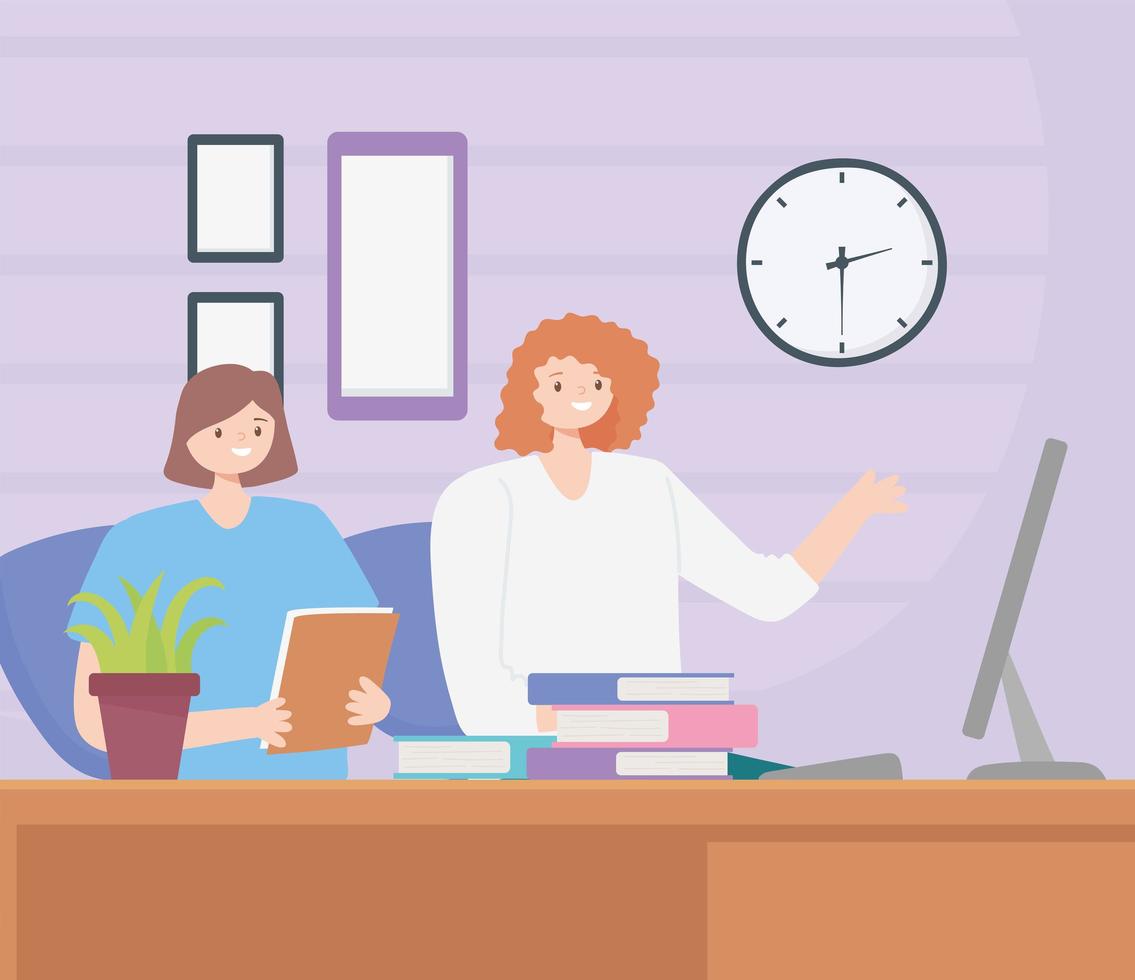 Coworking concept with women working together vector