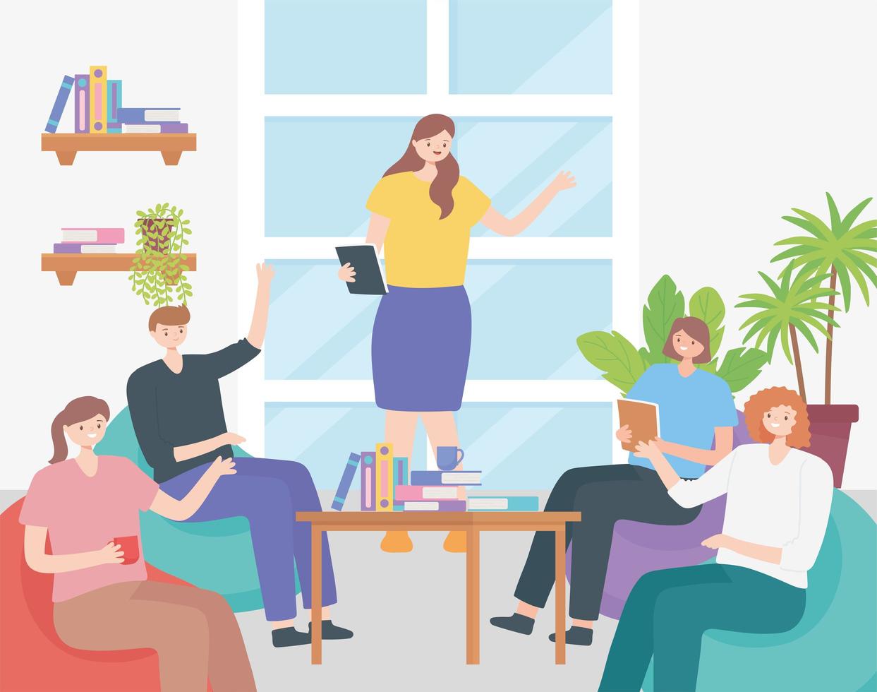 Coworking concept with people in a meeting vector