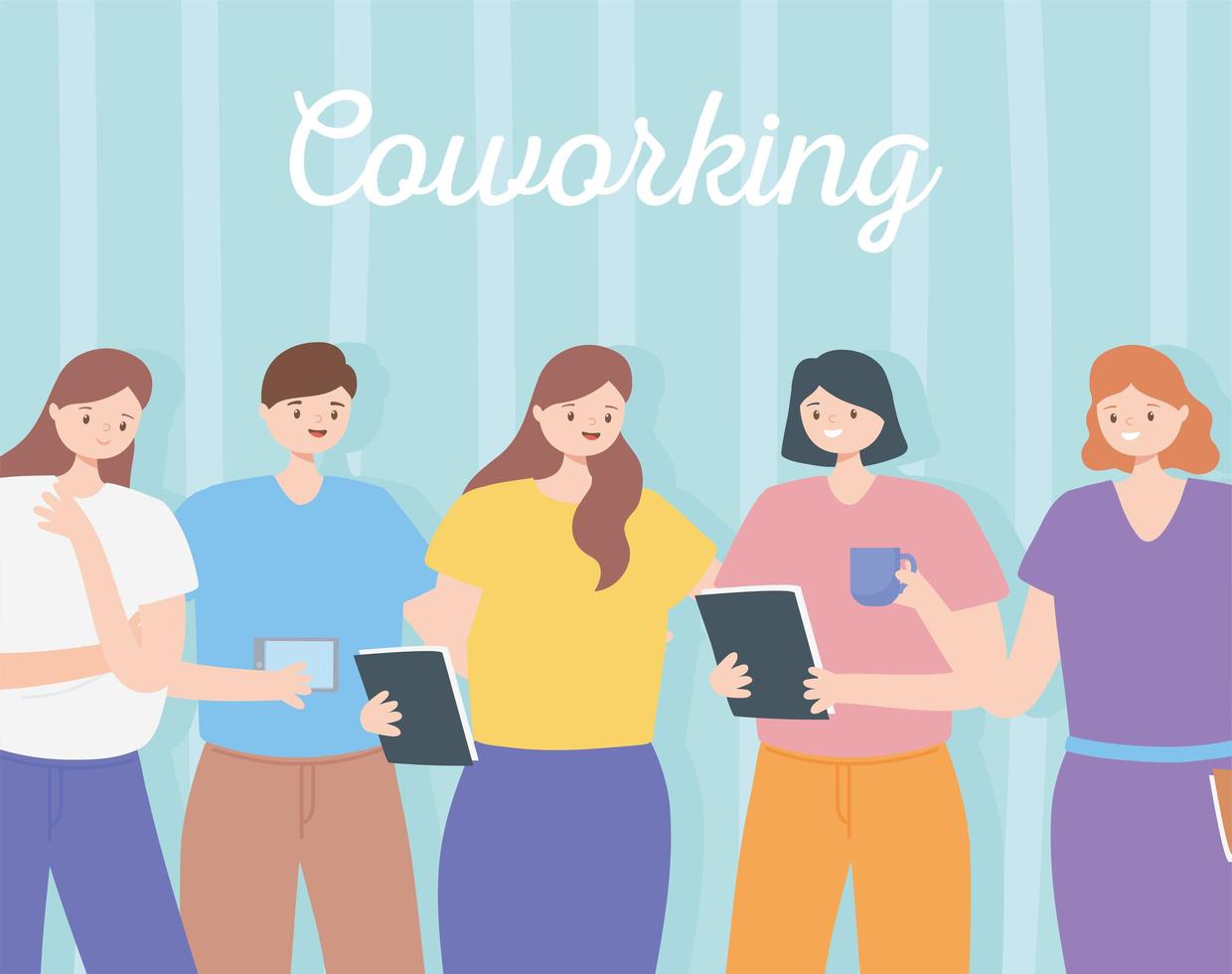 concepto de coworking con un equipo de empleados. vector