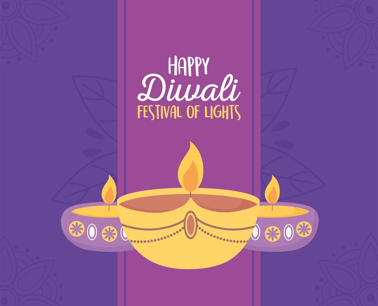 Lámparas para el banner de celebración del festival de luces de diwali. vector