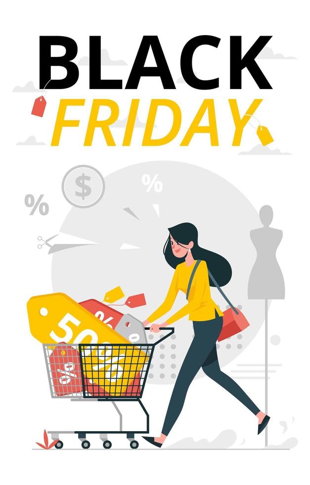 A Woman Goes Black Friday Shopping vector