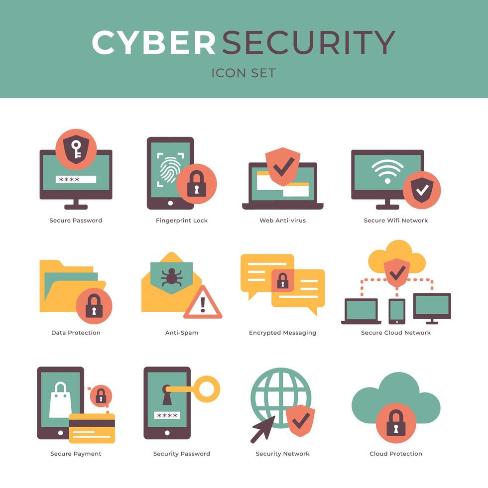 Cyber Hacking Protection and Security Icons vector