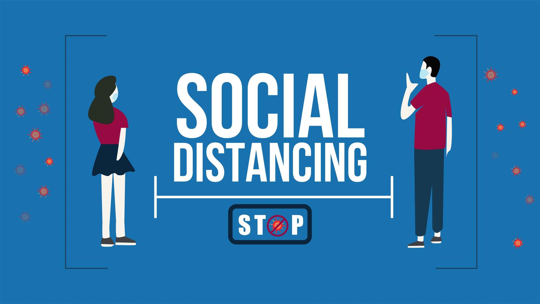 Covid-19 social distancing poster with masked couple vector