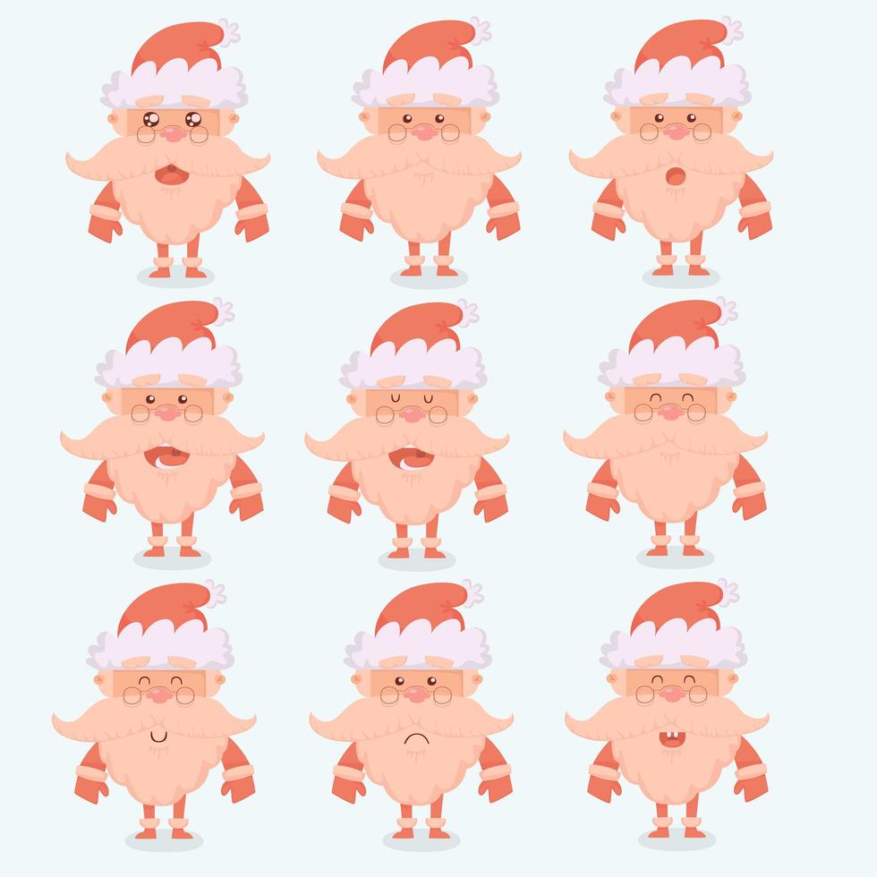 Santa claus cartoon characters with emotions vector