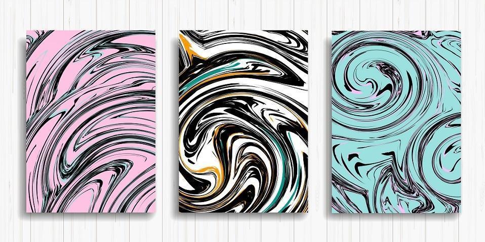 Liquid Pink, White and Blue Ink Design Card Set vector