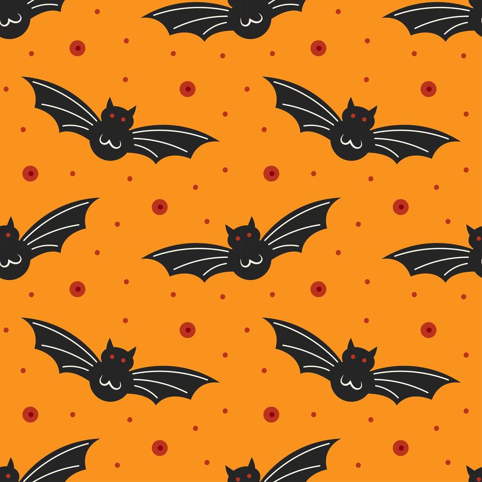 Black bats on orange Halloween seamless pattern vector