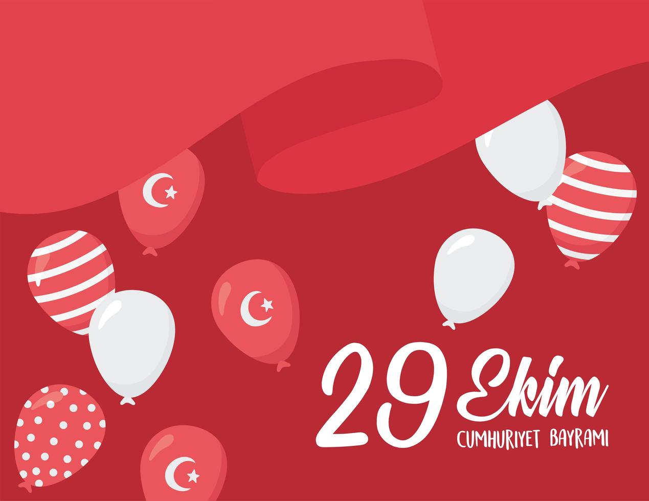 Turkey republic day. Waving flag with balloons decoration vector