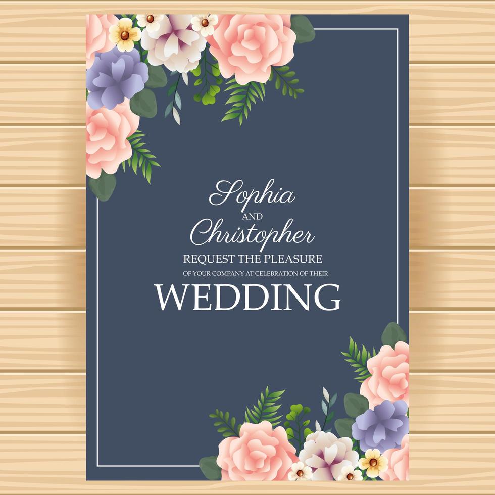 Wedding Invitation with floral corners vector
