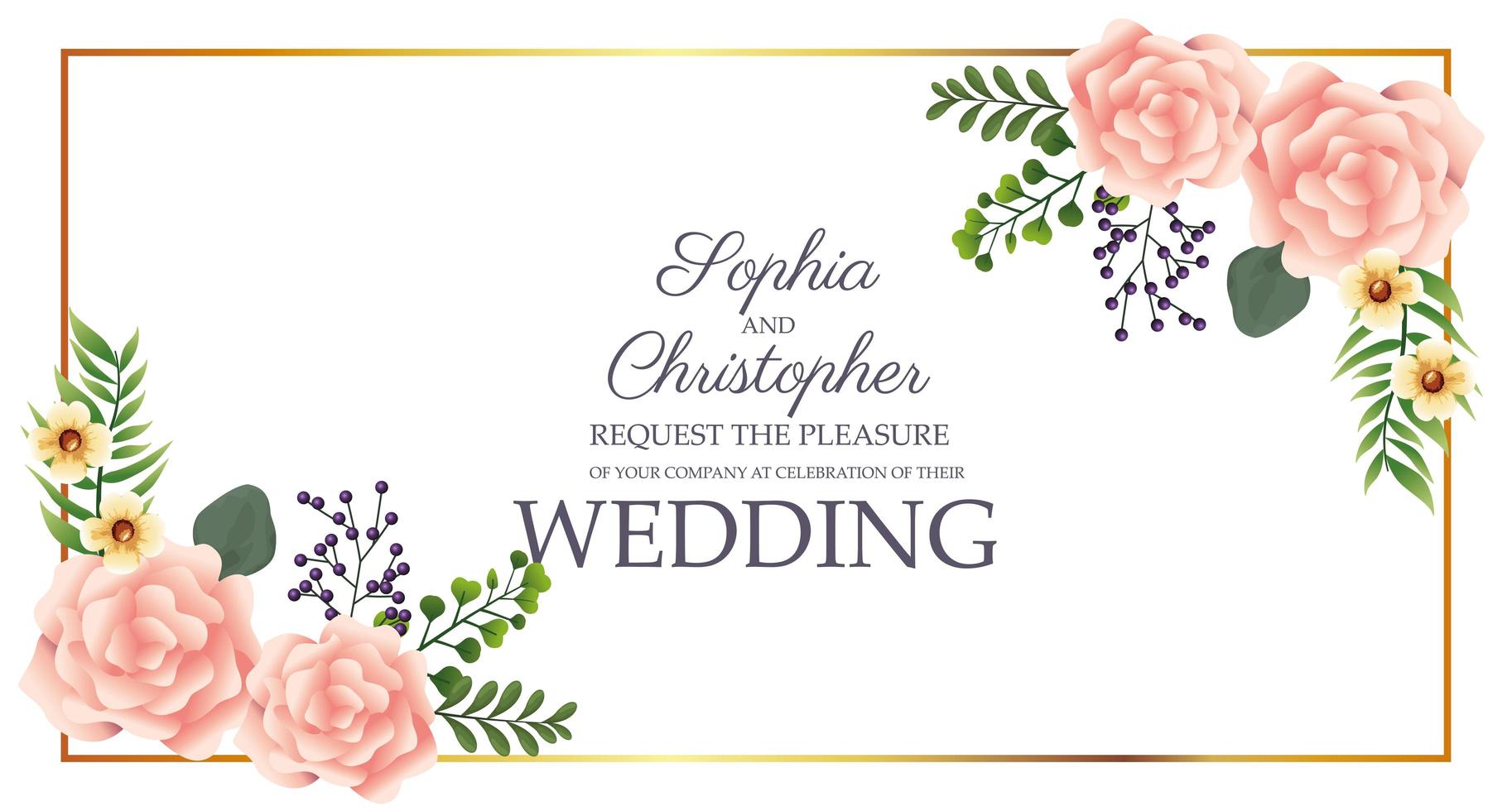 Wedding invitation with corner floral design  vector