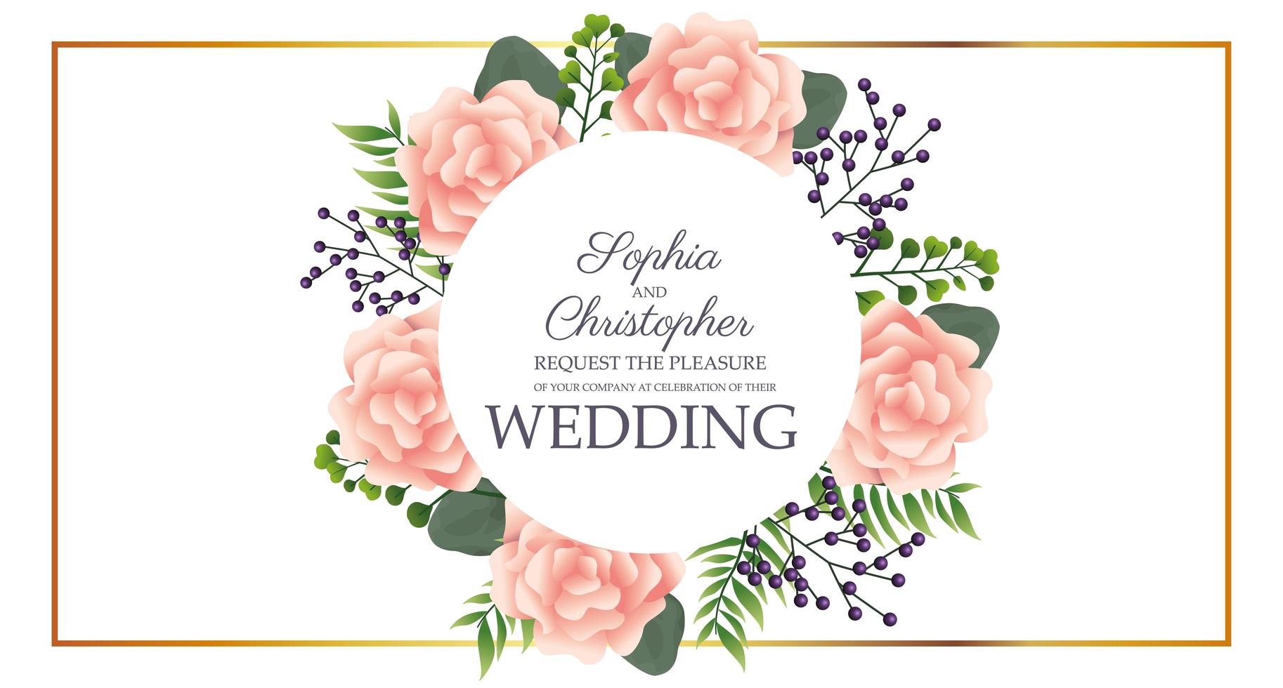 Wedding invitation with circular floral frame  vector